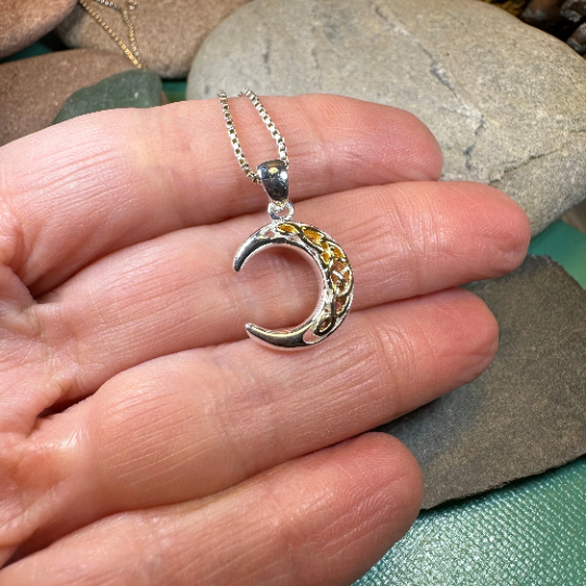 Tri-Color Crescent Moon Necklace