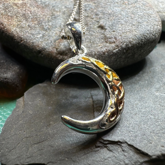 Tri-Color Crescent Moon Necklace
