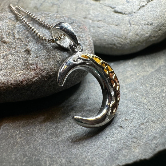 Tri-Color Crescent Moon Necklace