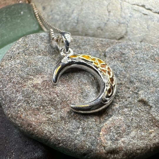 Tri-Color Crescent Moon Necklace