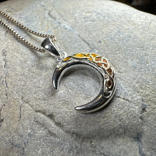 Tri-Color Crescent Moon Necklace