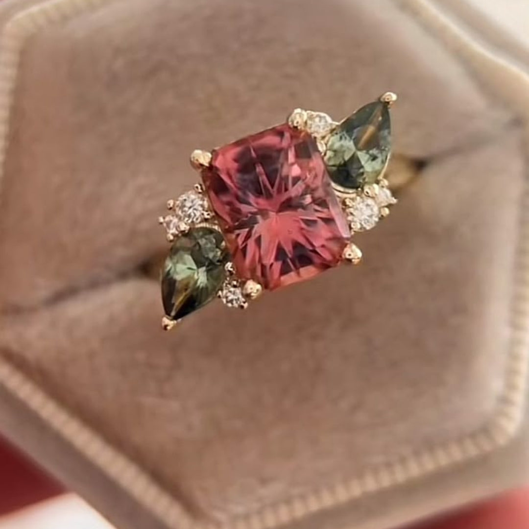 Red Crystal Flower Ring