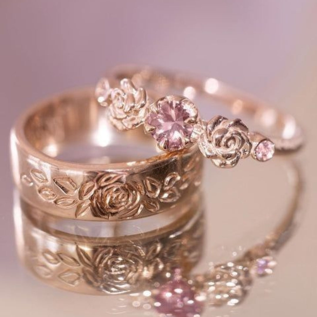Exquisite Pink Blossom Ring Set