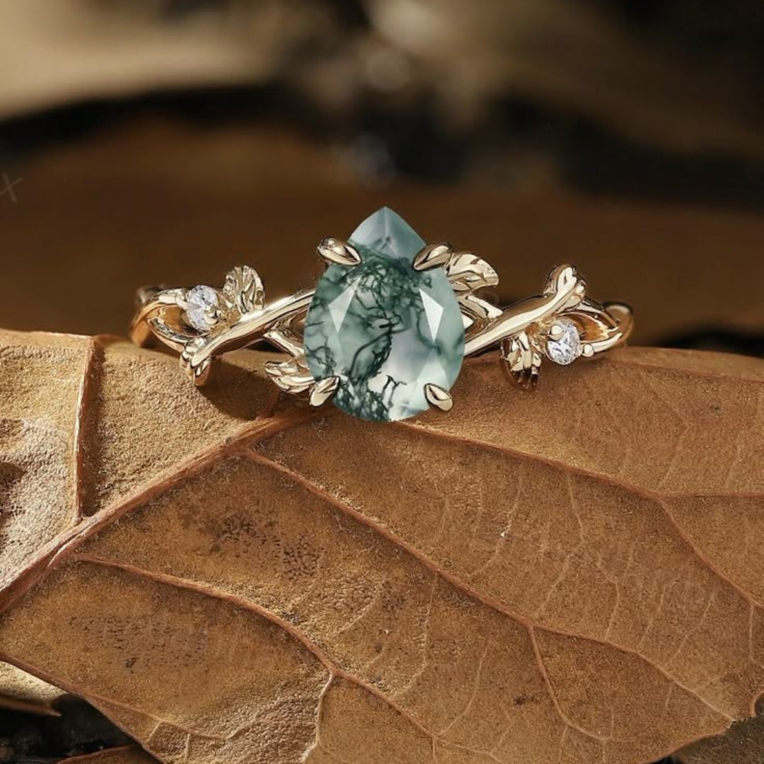 Green Stone Drop Ring