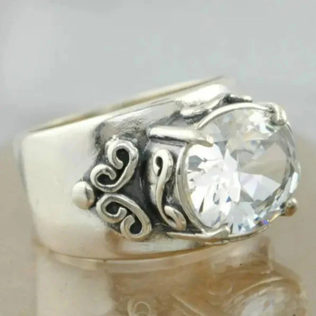 White Stone Silvered Ring