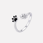Silver Paw Ring Adjustable with Zirconia & Enamel