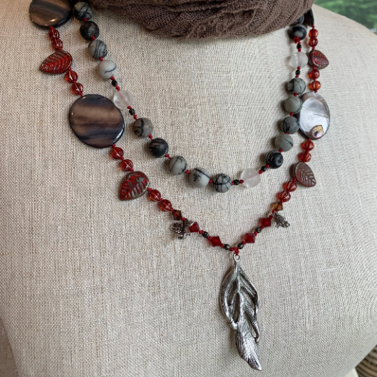 Red Skies Feather Long Necklace
