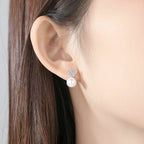 Women's Silver Plated Crystal Heart Shaped Pearl Stud Earrings