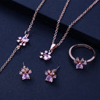 Rose Gold Paw Jewelry Set 4 Pieces with Zirconia Heart