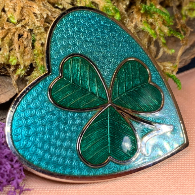 Enamel Shamrock Heart Brooch