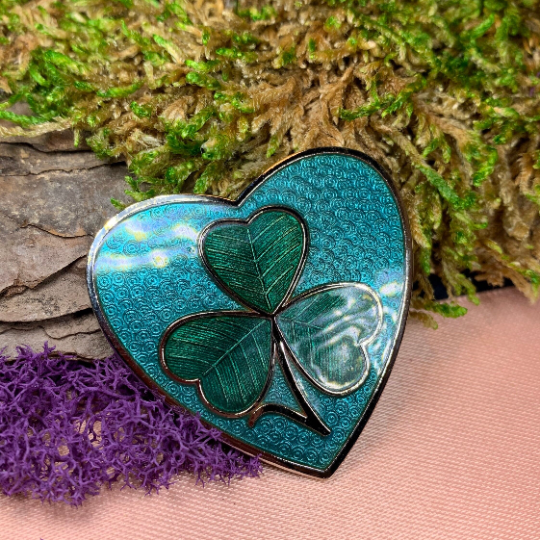 Enamel Shamrock Heart Brooch