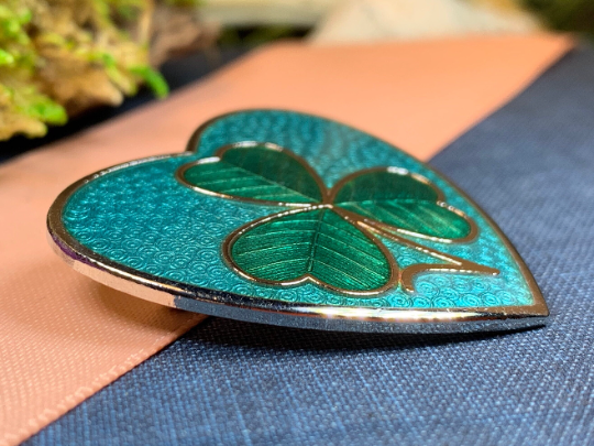 Enamel Shamrock Heart Brooch