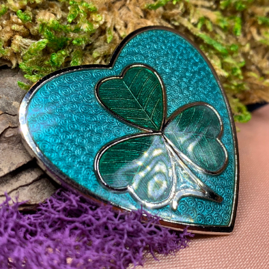 Enamel Shamrock Heart Brooch