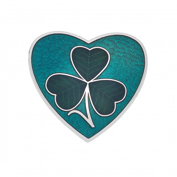 Enamel Shamrock Heart Brooch