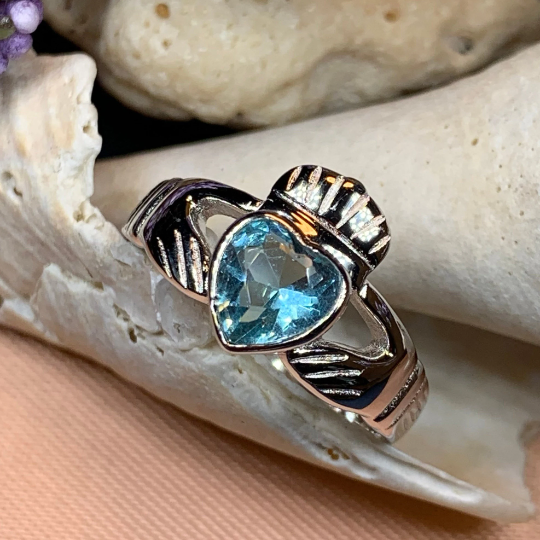 Blue Topaz Claddagh Ring