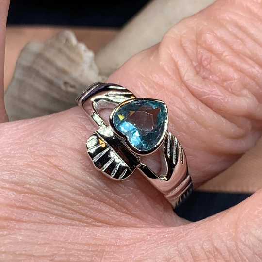 Blue Topaz Claddagh Ring