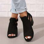 Peep Toe Chunky Heeled Boots