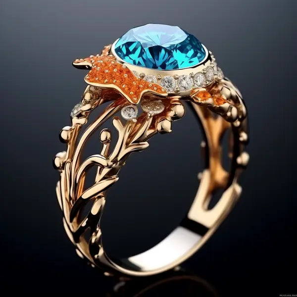 Teal Seashell Compass Ring