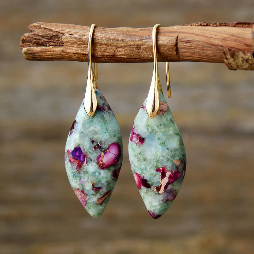 Fuchsite Jasper Drop Stone Earrings