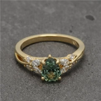 14K Gold Engagement Green Crystal Ring