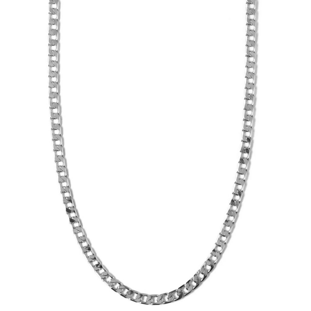 Flat Link Curb Chain Necklace | White Gold