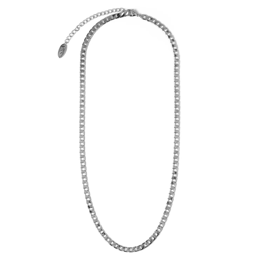 Flat Link Curb Chain Necklace | White Gold