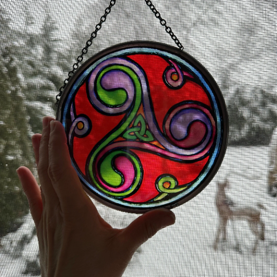 Red Celtic Sprial & Trinity Knot Suncatcher