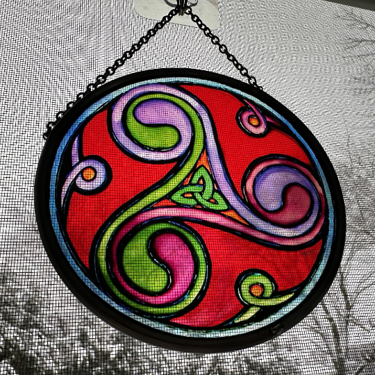 Red Celtic Sprial & Trinity Knot Suncatcher