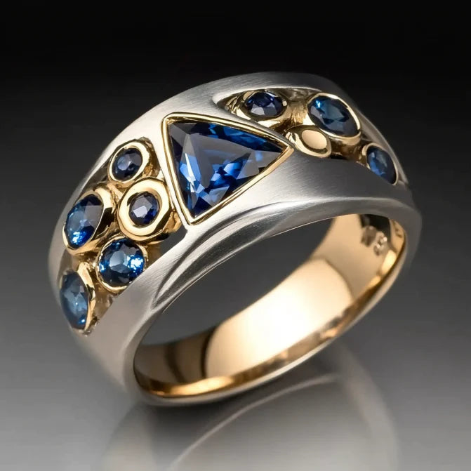 Vintage Blue Crystal Gold & Silver Ring