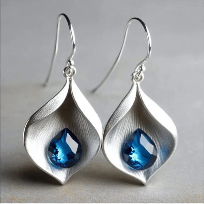 Vintage Silver Lotus Blue Earrings