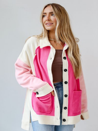 FINAL SALE - Casual Coziness Pink Color Block Fleece Shacket